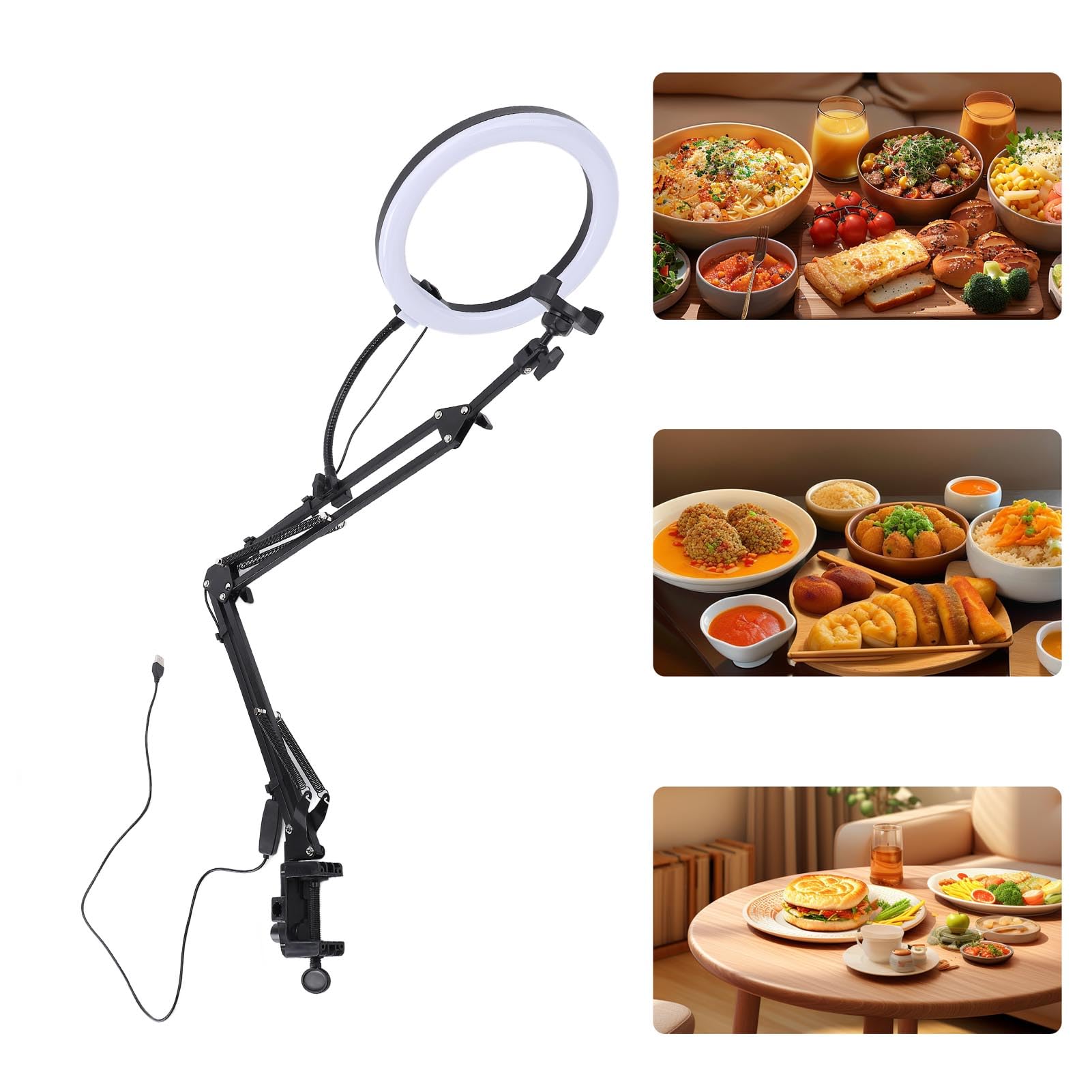 Lampa pierścieniowa 26 cm nad głową uchwyt na telefon 5 cm maksymalna grubość zacisku lampa pierścieniowa na biurko z zaciskiem do makijażu piękna gotowania wideo na żywo