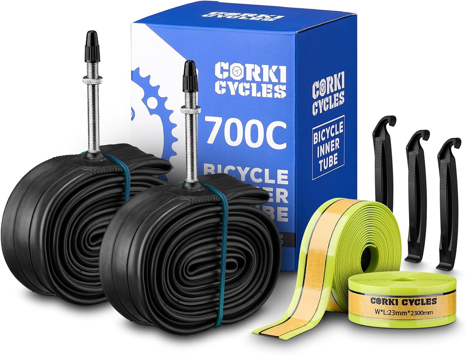 700c x 23-25c Presta Valve 60mm Bike Tube with Puncture Proof Tire Liners 23mm