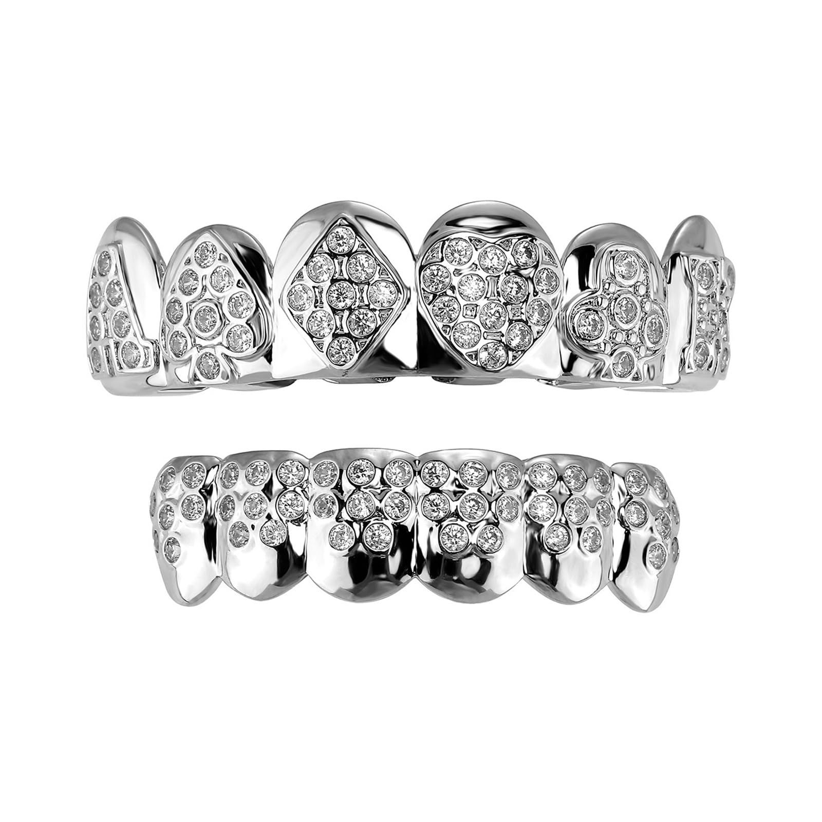 Grillz de Seis Dientes Estilo Póker con Baño de Oro y Plata 8