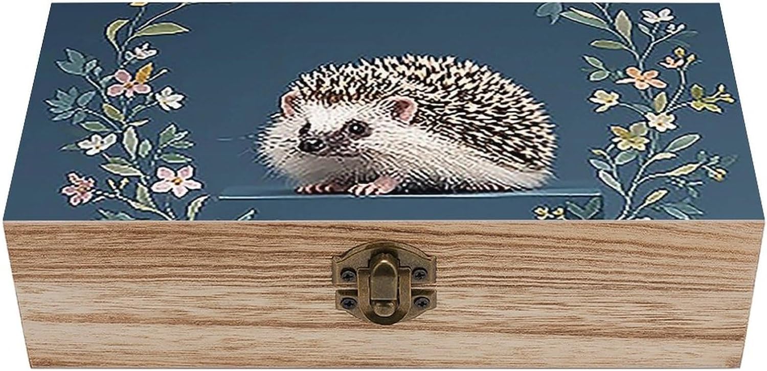Cute Little Hedgehog Wooden Storage Box Decorative Keepsake Boxes