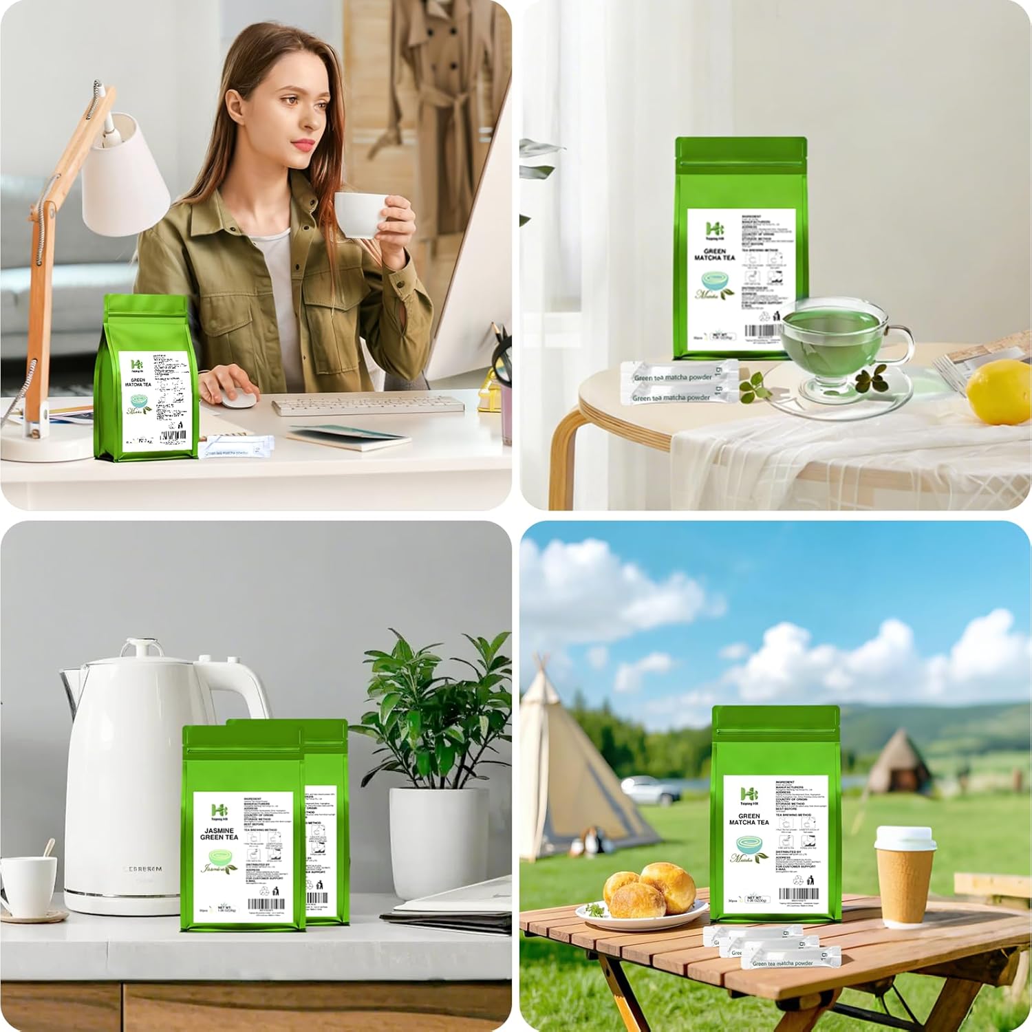 Taiping HK Green Matcha Tea 30 Single Serve Stick Packs For Cooking, Baking, Latte, Smoothie, Hot & Iced Drinks - Antioxidant-Rich, Helps Support Digestive Health - Unsweetened,Vegan(30 Count)