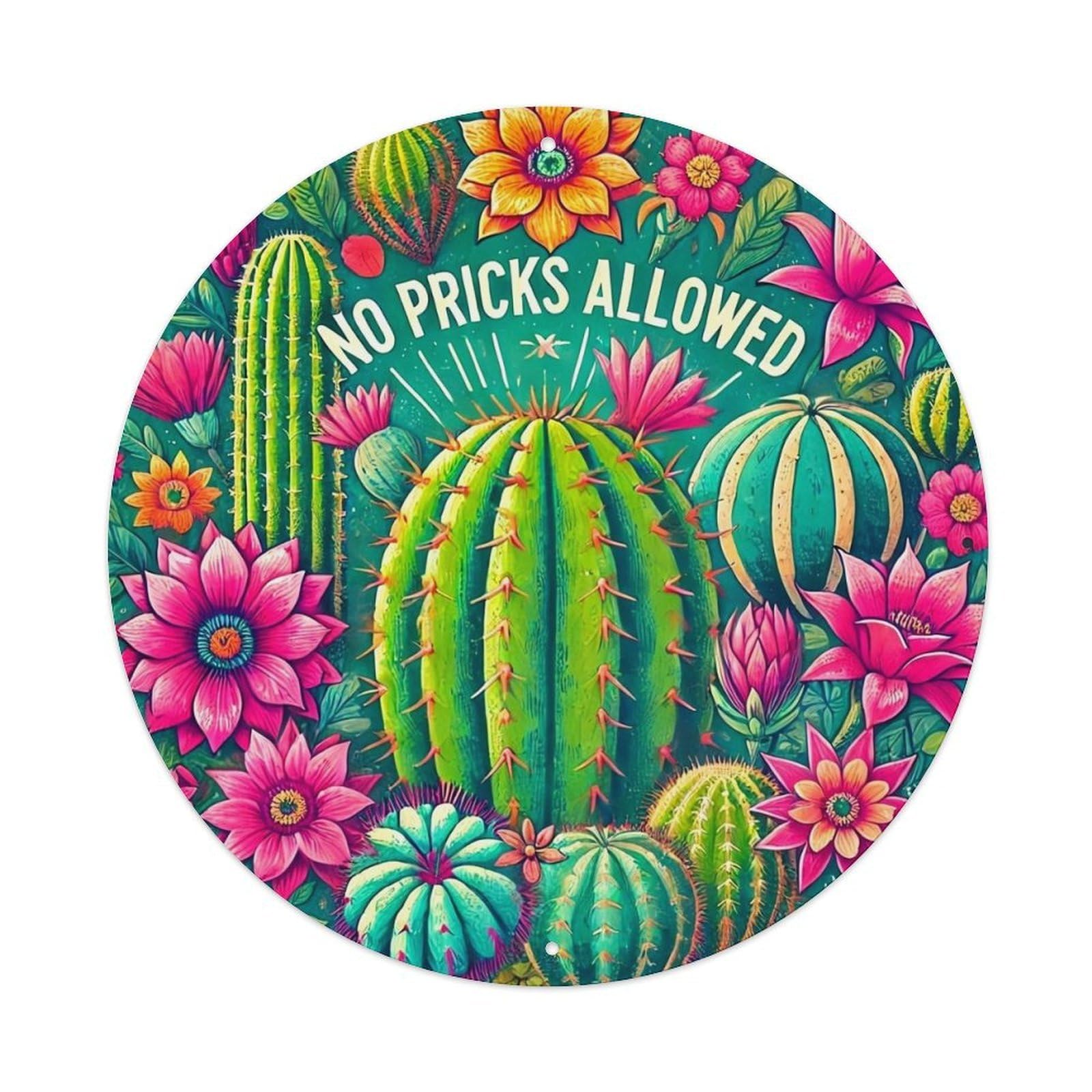 Cactus Flowers Vibrant Colors Artistic Design Round Tin Sign Vintage Metal Sign Home Bar Garden Indoor & Outdoor Wall Decor Retro Metal Poster 8x8 Inch