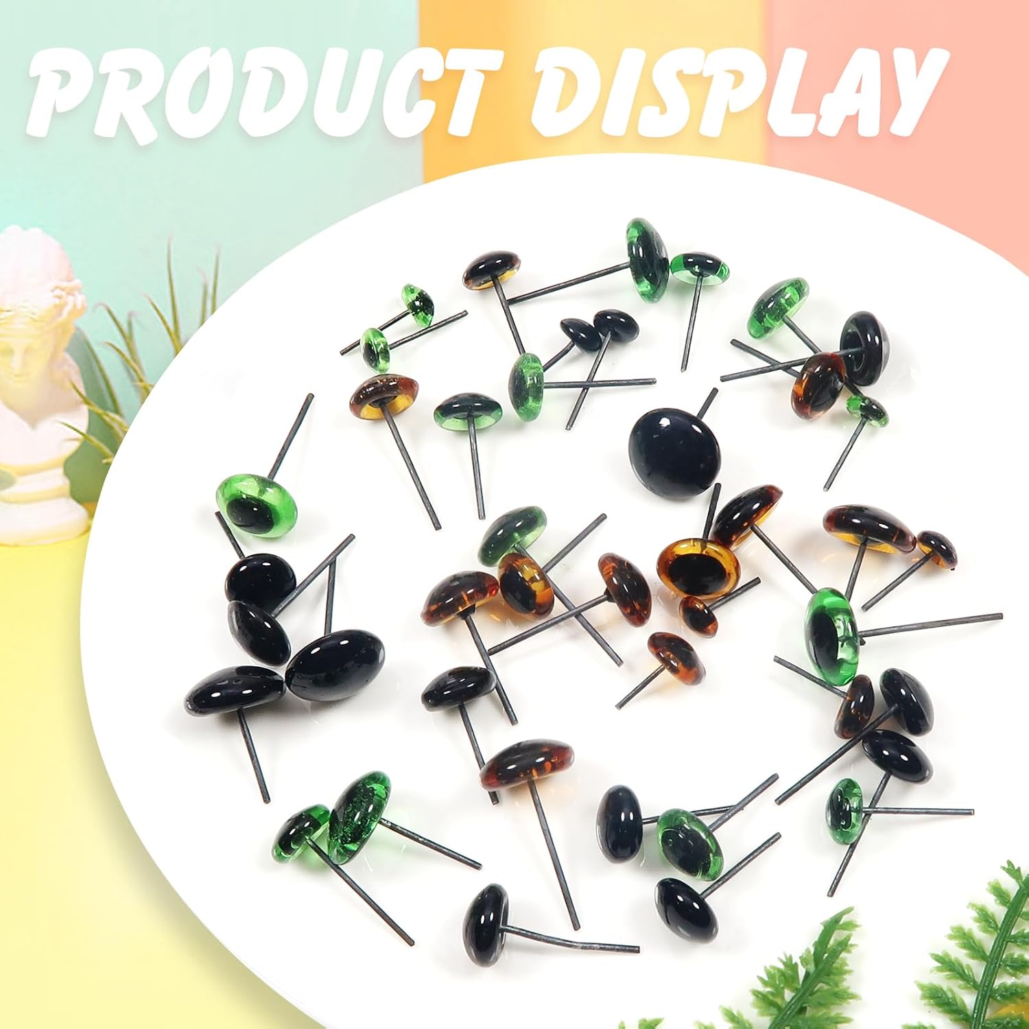 TOAOB 150pcs Glass Eyes Kit 6 to 12mm Assorted Sizes and Colors Craft Eyes for Needle Felting Decoys Sewing