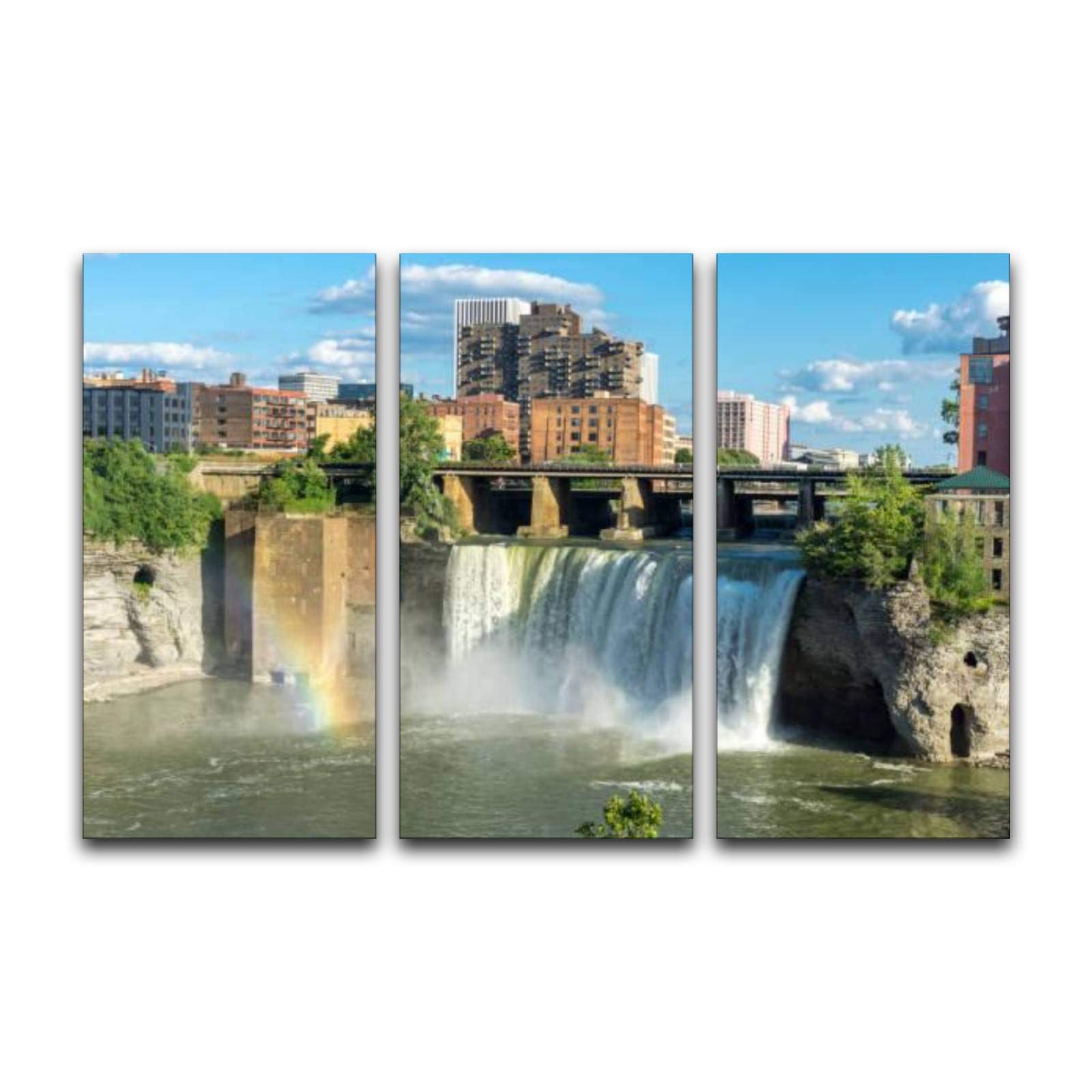 3 Panels Wall Art Pictures High Falls Rochester New York Modern Canvas Print Paintings Artwork Framed Posters for Office Home Decor Ready to Hang, 16x32inch