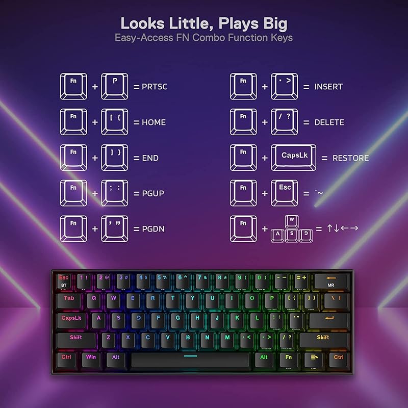 Redragon K530 Pro Draconic 60% mechanikus gaming billentyűzet RGB LED, vezeték nélküli