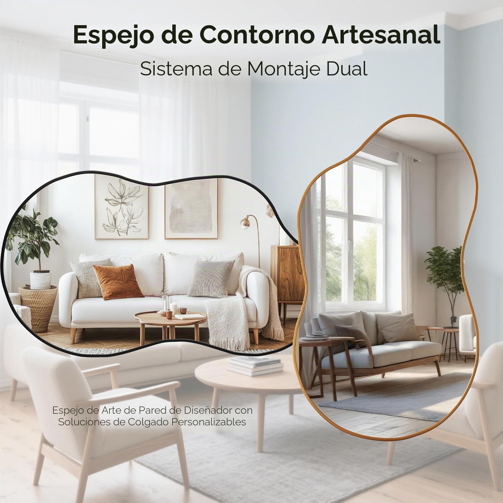 Clevich Espejo de Pared Irregular con Aluminio - único diseño de Marco en Forma de Nube - Espejos Decorativos de Pared Elegante y Moderno - para Sala de Estar, baño, Dormitorio (Dorado, 66x116cm)
