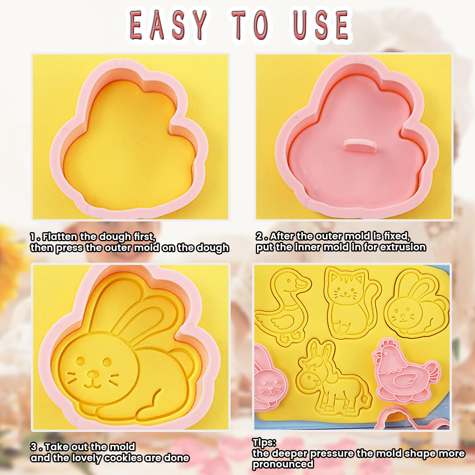 WishesMar Cartoon Farm Animals Shape Cookie Cutters Set 8 Pieces 3D Biscuit Cutter Kit - Image 3