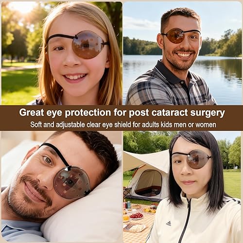 Miniatura 5 de AMZVIO 2 protectores de ojos para después de la cirugía de cataratas, parche de plástico transparente oscuro con correa elástica negra para dormir o