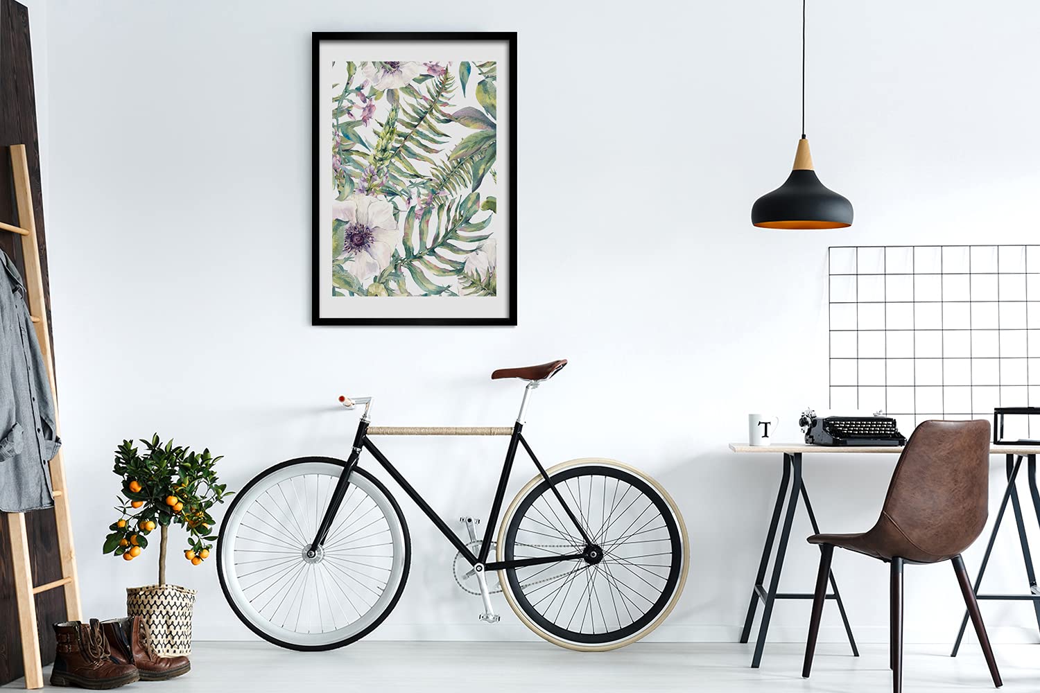 Tulup Obraz w Ramce MDF 70x100cm Dekoracja Na Ścianę Do Kuchni Salonu Sypialni Obrazek Ścienny Grafika Fotoobraz Rama Oprawiony - tropikalnych liści