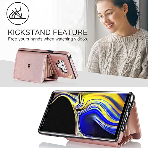Miniatura 6 de Asuwish Funda de teléfono para Samsung Galaxy Note 9 con bloqueo RFID, tarjetero para tarjetas de crédito, correa cruzada de muñeca, soporte de