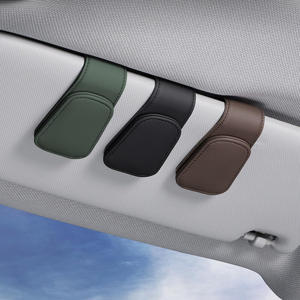 Portaocchiali Auto Magnetico In Pelle - Supporto Per Occhiali Da Sole E Cartoline Con Doppia Clip - Foto 9