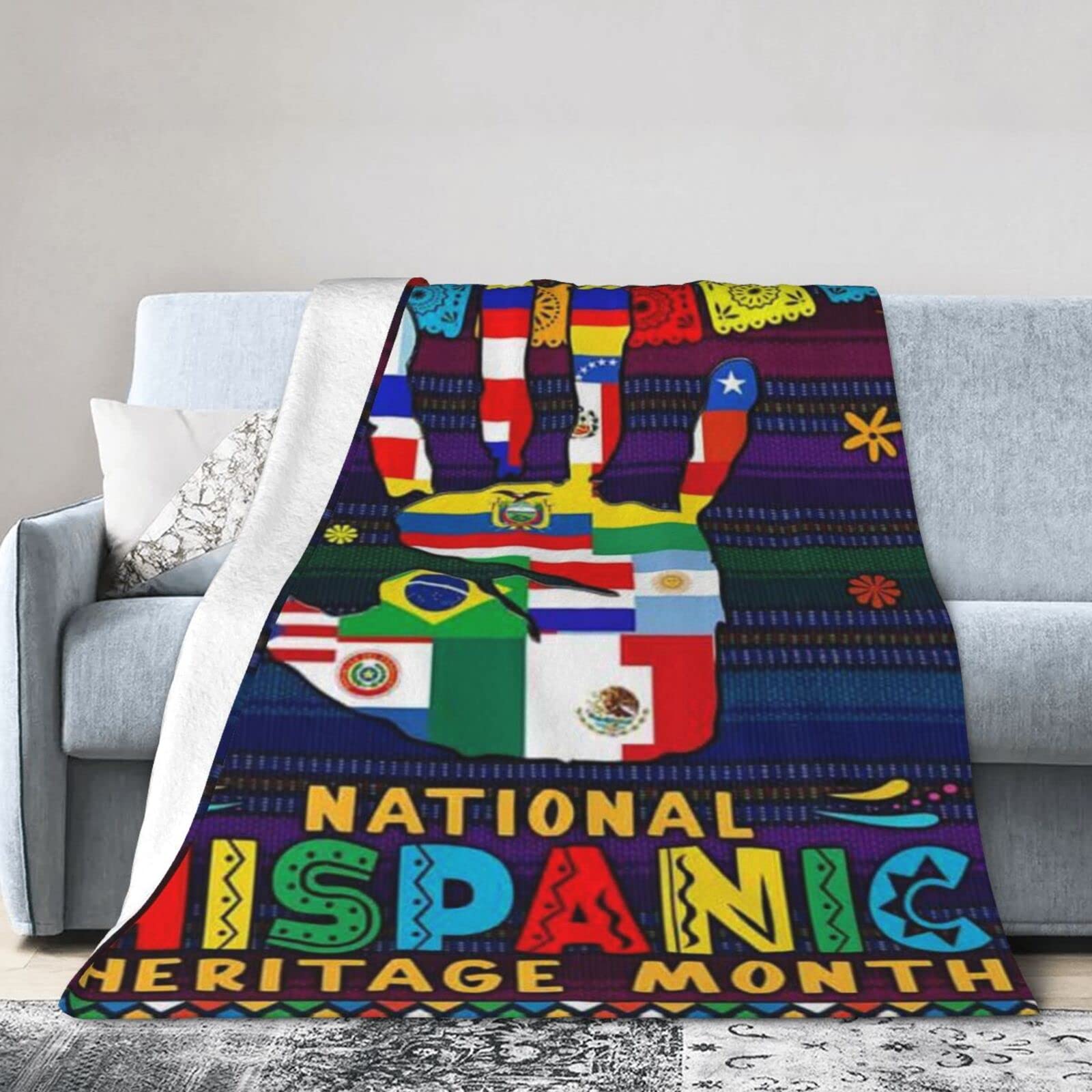 Lsjuee Flannel Fleece Blanket 50"X40" National Hispanic Heritage Month Bed Throw Blanket Lightweight Ultra-Soft Travel Winter Blankets for Boys Keep Warm