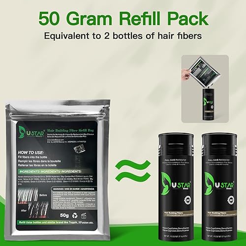 Miniatura 8 de USTAR Hair Building Fibers Bolsa de recarga Marrón Oscuro