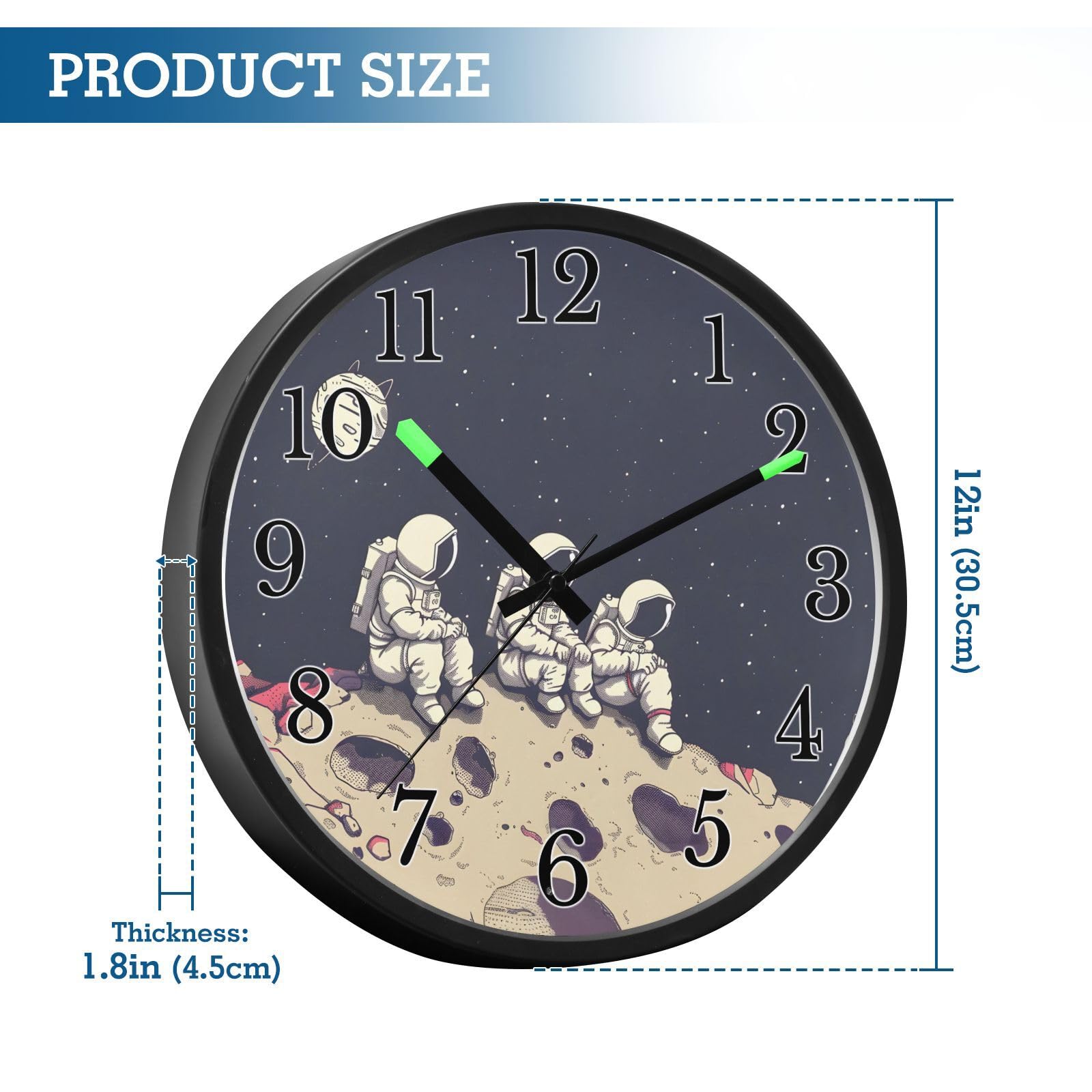 Mnsruu Reloj de pared luminoso con diseño de astronauta vintage y galaxia, funciona con pilas, silencioso, brilla en la oscuridad, para sala de estar, cocina, 12 pulgadas