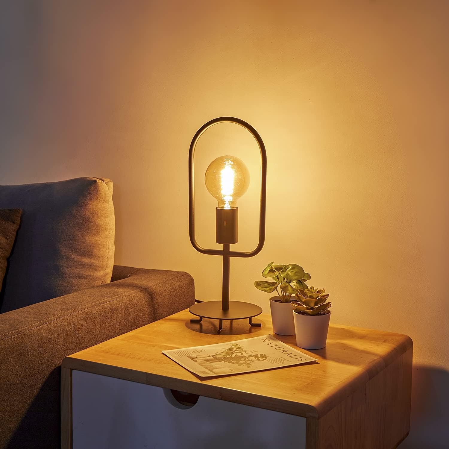 FLORNIA Lámpara de mesa industrial moderna lámpara de escritorio única para mesita de noche con pantalla de vidrio y base de metal para dormitorio