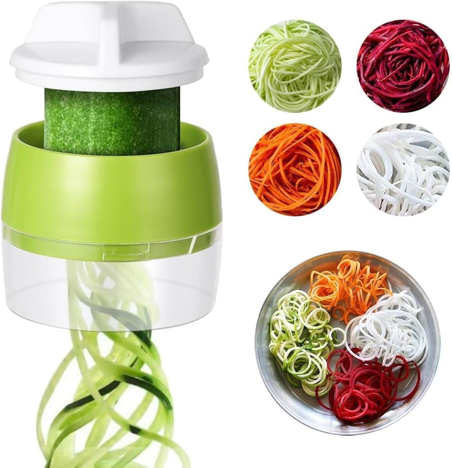 Handheld Spiralizer Vegetable, 4 in 1 Heavy Duty Veggie Spiral Cutter, Veggie Spiral Cutter Pasta Spaghetti Maker for Carrot, Fruit, Cucumber, Potato, Pumpkin, Zucchini, Noodle, Spiral Fries for Salad