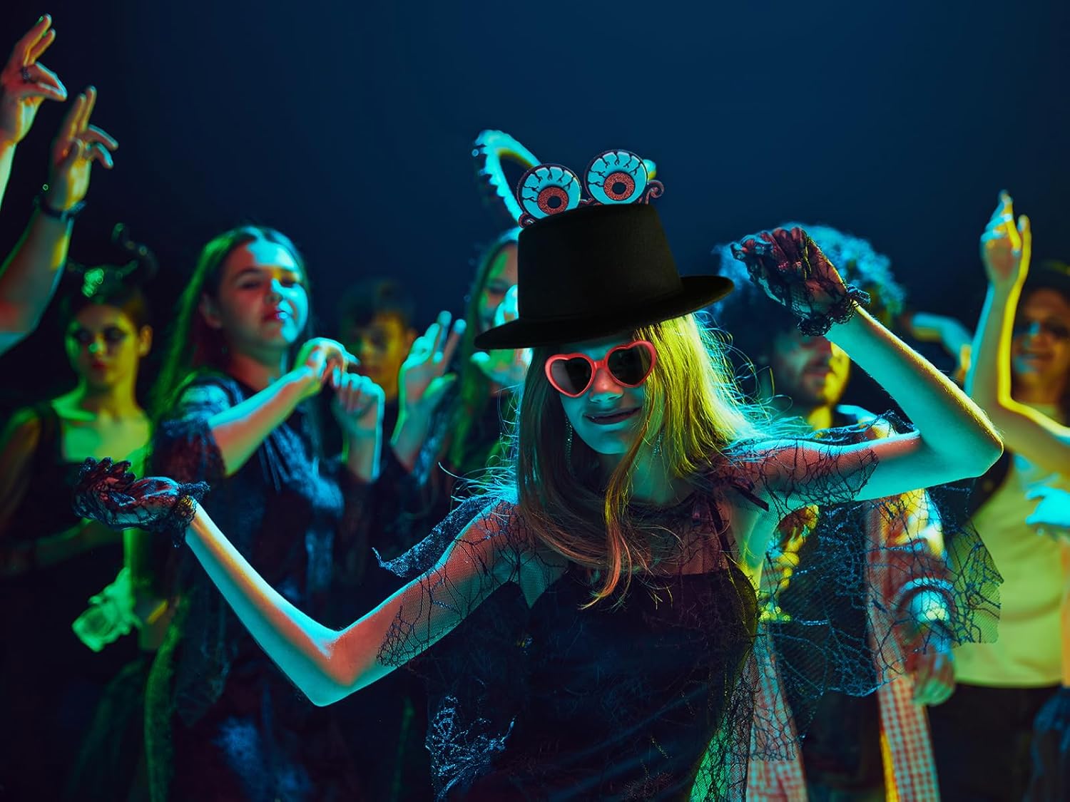 Classic Black Fedora Hat with Red Heart-Shaped Sunglasses – Fun Party and Costume Accessory Set for Teens and Adults - Image 7