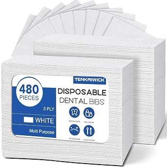 480 Pack Disposable Dental Bibs 13"x18", 3-Ply Waterproof Tattoo Bibs Sheet for Nail Salon, Dental Clinic, Feeding, Tattoo Shop White