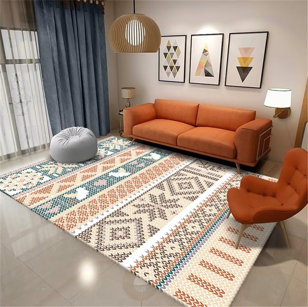 Tapis de salon lavable 60x110cm multicolore à motif géométrique