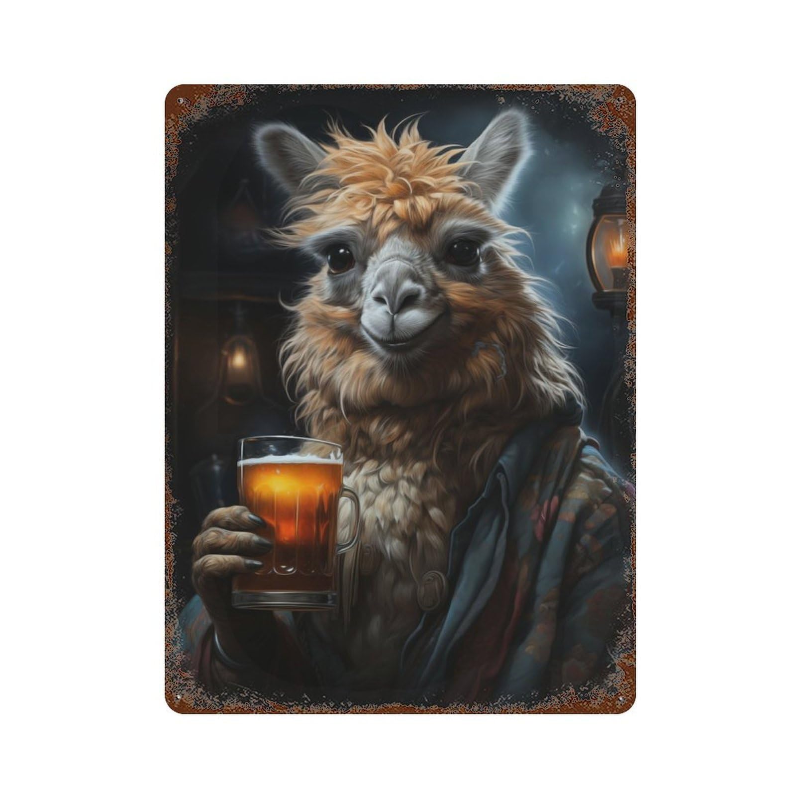 Garage Style Drunk Llama Rust Effect Tin Sign 15.7"x11.8", Classic Wall Plaque for Bar And Workshop