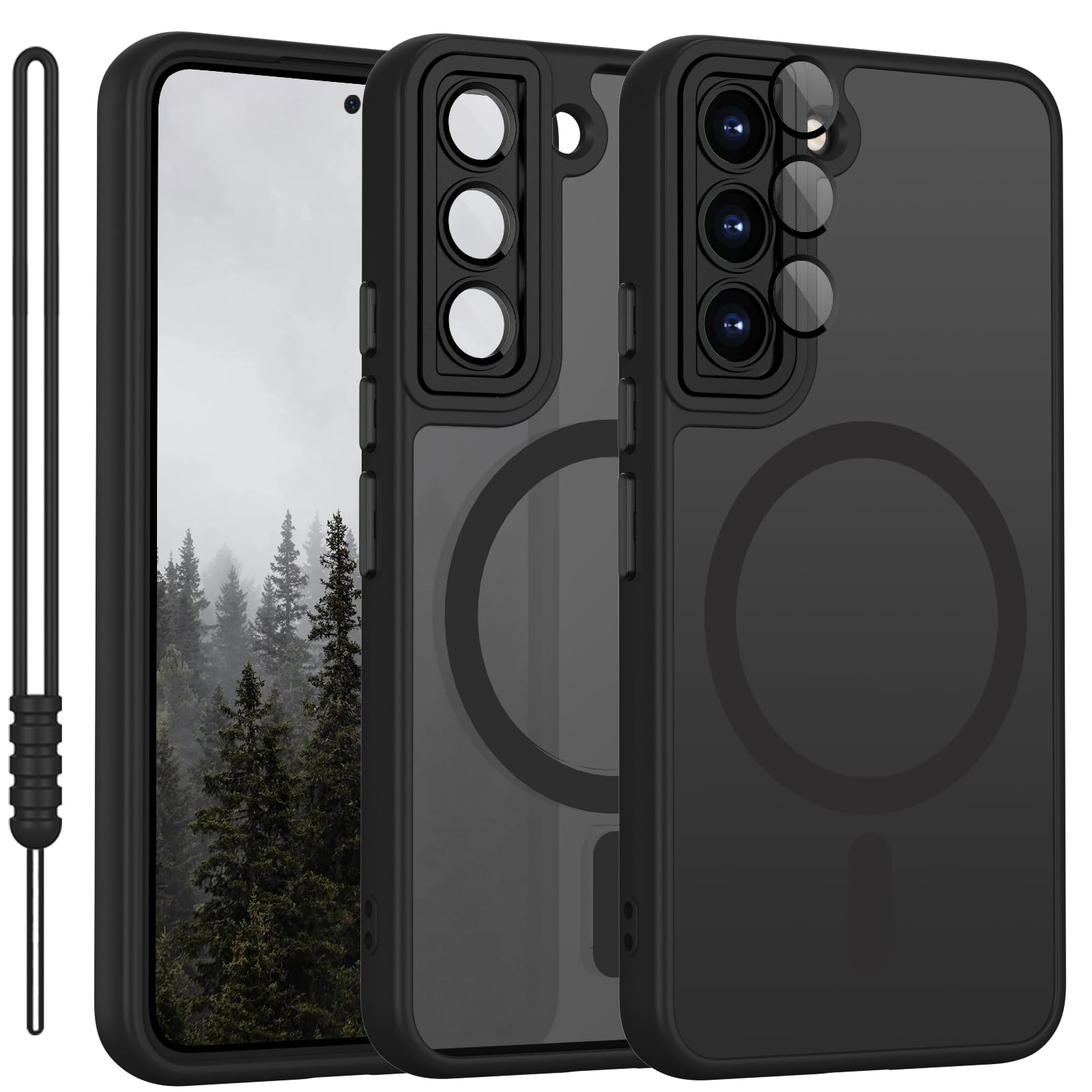 Cover Magnetica per Samsung Galaxy S22 Compatibile con MagSafe, Custodia per Samsung Galaxy S22 Traslucida Opaca Case Ultra-Sottile Resistente ai Graffi, Nero