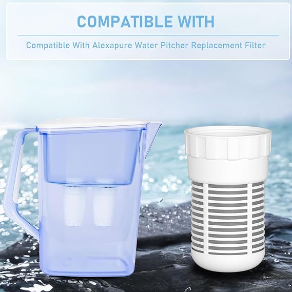 Water Pitcher Replacement Filter Pack Compatible with Alexapure Pitcher Groundbreaking Water Filtration System, 4 Packs