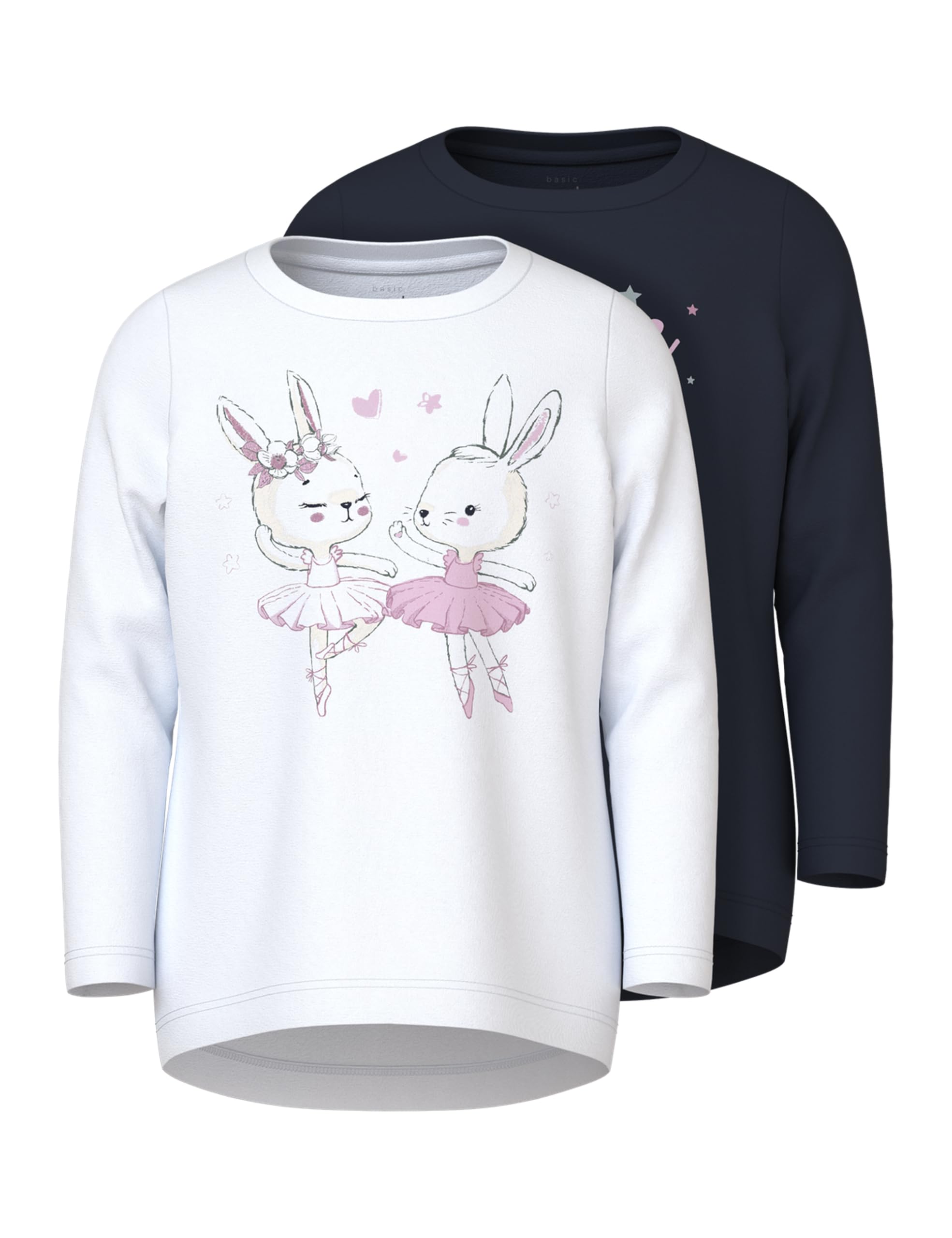 NAME IT Mädchen Langarm T-Shirt 2er Pack - Bequeme Basic Tops Für Kleinkinder