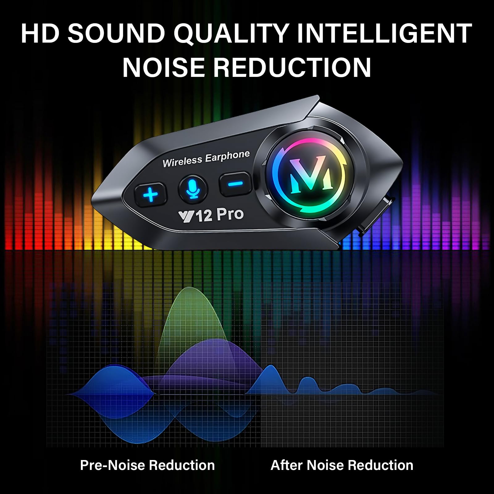 Auriculares para casco de motocicleta con intercomunicador de 2 vías de 500 yardas, sonido HiFi, cancelación de ruido, compartir música, batería de 1000 mAh, FM, fácil de conectar/usar