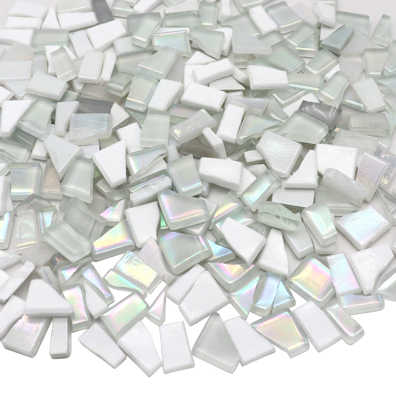 LITMIND White Series Irregular Glass Mosaic Tiles for Art Crafts, 9oz Value Pack Mosaic Making Supplies, Mosaic Kits for Adults