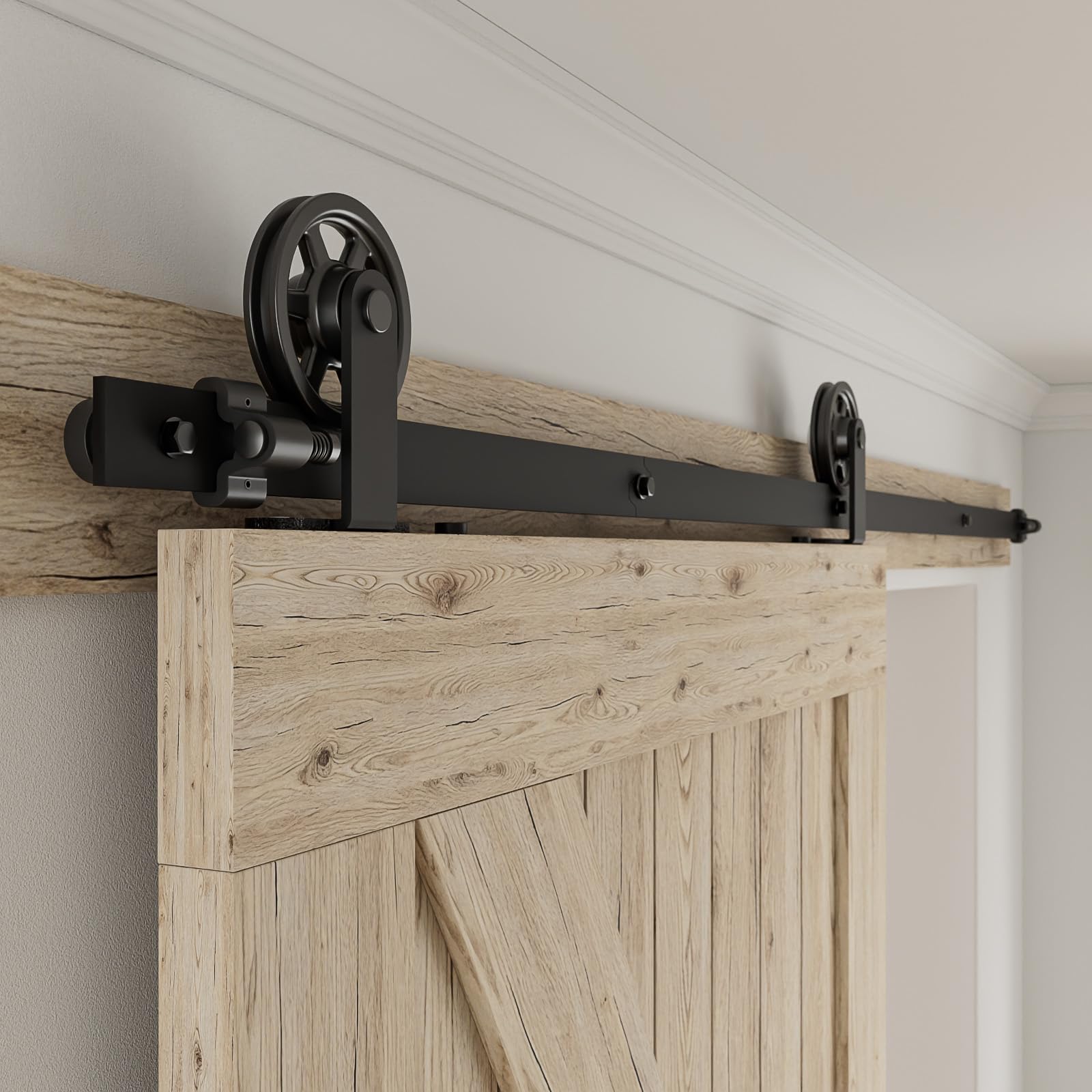 Binario per Porta Scorrevole 203cm Kit Porta Scorrevole Nera per 1 Porte Scorrevoli Interno Esterno Muro 101cm Larga, Centrale Ruota T-forma
