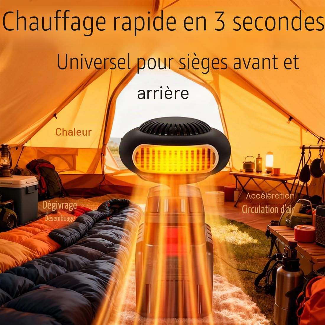 Chauffage Pour Voiture Sur Batterie, 1500 Mah Chauffage a Batterie Sans Fil, Radiateurs Soufflants Anti-Givre/Brouillard, Avec 2 Ports USB, Pour Le Camping, Camping-Car, Bureauu (B:Deux batteries)