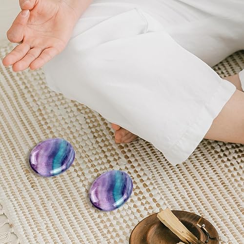 Miniatura 3 de Piedra de palma de cristal de fluorita arcoíris, piedra ovalada de preocupación para el pulgar de 1.8 pulgadas para terapia de alivio de ansiedad y