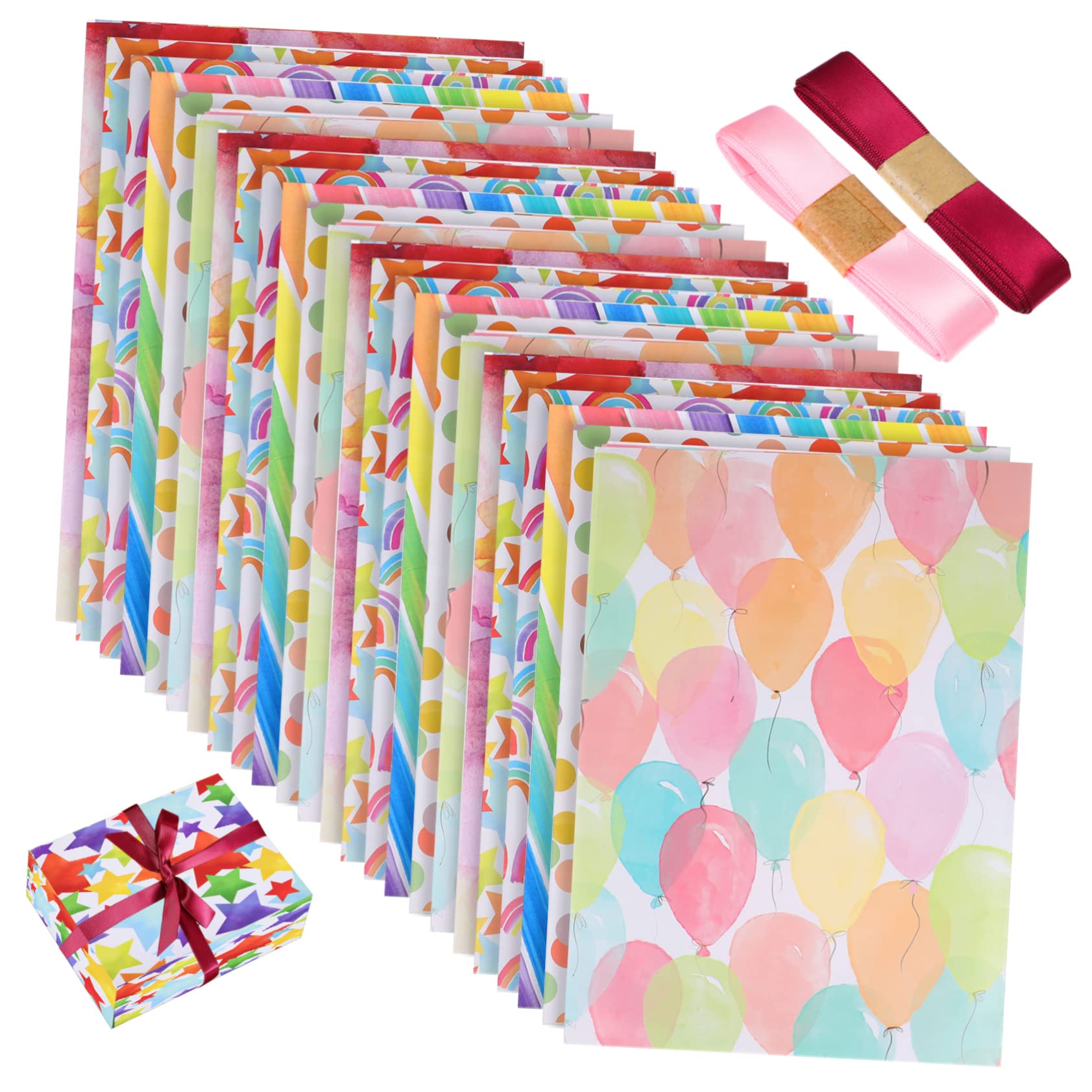 SEWOART Geschenkpapier Satz Für Geburtstag Mit Bändern Reißfestes Verpackungspapier in Zarten Farben Für Diy Handwerk Und Feiern
