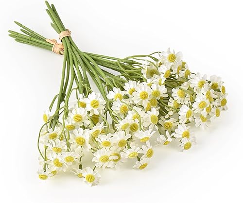 2 paquetes de flores artificiales pequeñas de margaritas artificiales de seda sintética para decoración de jarrón del hogar y jardín (blanco)