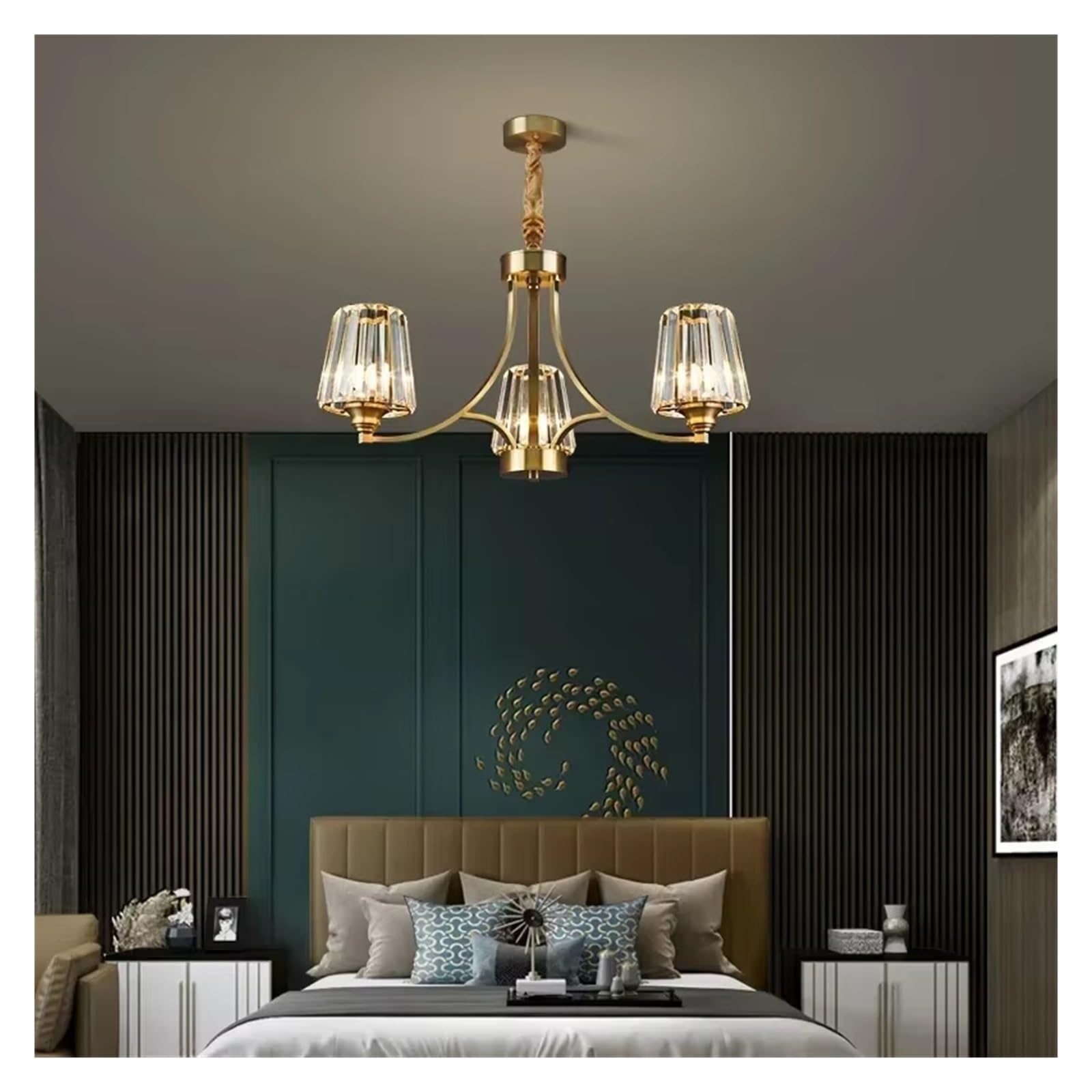 ZTCHSENZT Nordic Led Crystal Chandelier for Living Room Bedroom Dining Room American Copper Pendant Light Home Lighting Fixture,Cold light-3 Heads