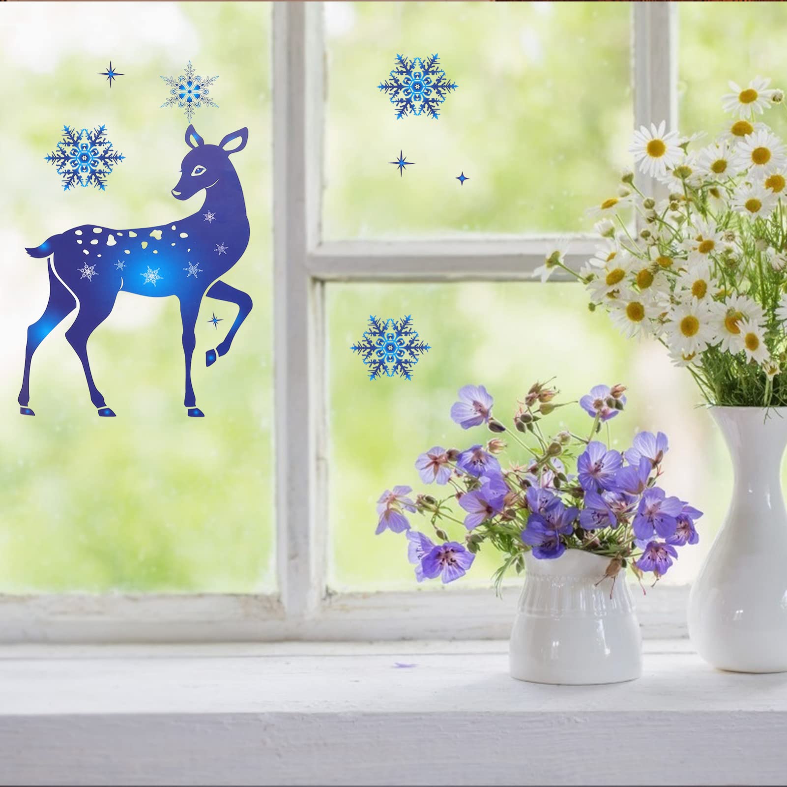 Cabilock 3 Set Adesivi Natalizi Decalcomania ' Adesivo Fiocco Di Neve Adesivo Di Natale Vetrofania Natalizia Adesivo Per Finestra Blue Pvc 6 Pezzi * 3
