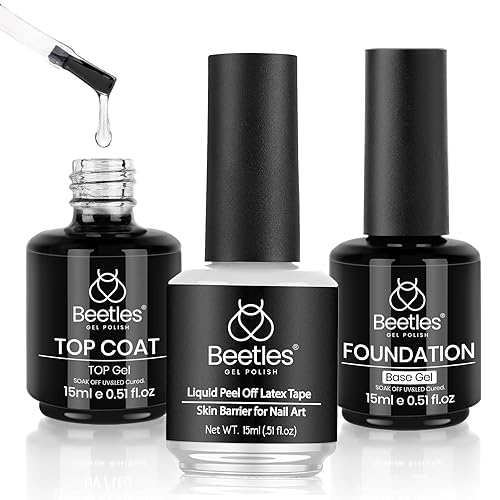 Beetles - Juego de 3 esmaltes de gel de 0.5 fl oz (0.5 fl oz), capa base y látex líquido que se despega, capa superior que no se limpia, capa