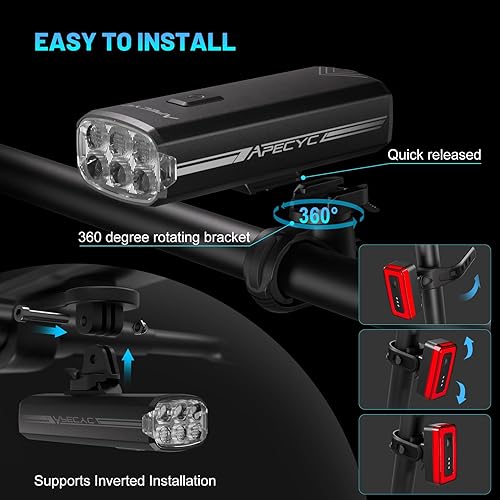 Miniatura 6 de Luces de bicicleta superbrillantes para conducción nocturna, 6 luces LED de bicicleta compatibles con montaje GarminGoPro, juego de faros de