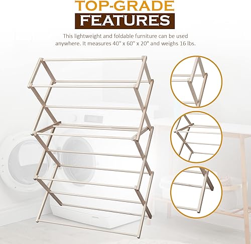 Miniatura 4 de Peaceful Classics Amish - Perchero de madera hecho a mano para secar ropa de madera tendedero plegable para toallas mantas artículos esenciales del