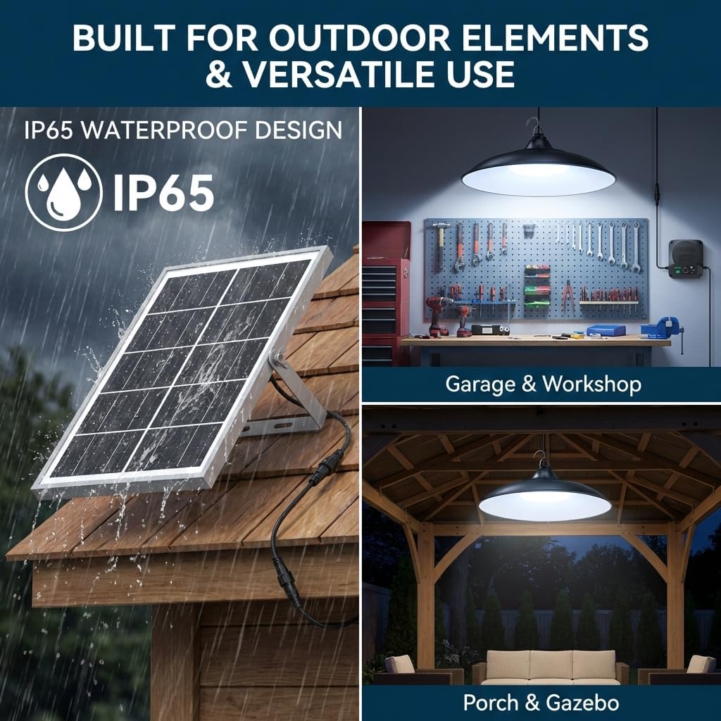 Solar Shed Lights Indoor Outdoor, 3200LM Motion Sensor Pendant Light Daytime Available with Remote & Button Control, IP65 Waterproof 4 Lighting Modes for Barn Garage Gazebo Chicken Coop Shop - 1 Pack