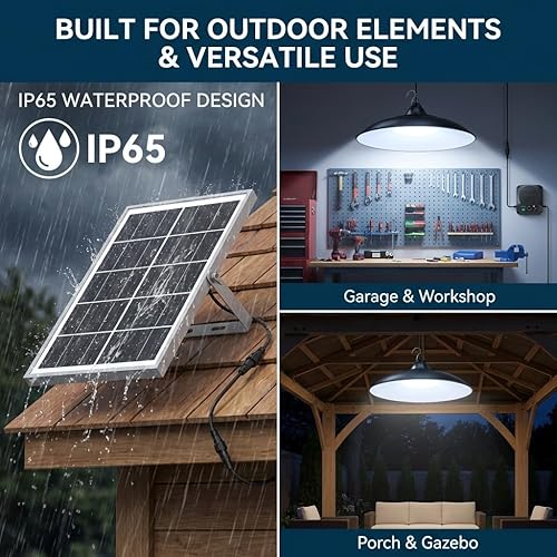 Miniatura 6 de Luces solares de cobertizo para interiores y exteriores, luz colgante con sensor de movimiento de 3200 lm disponible durante el día con control