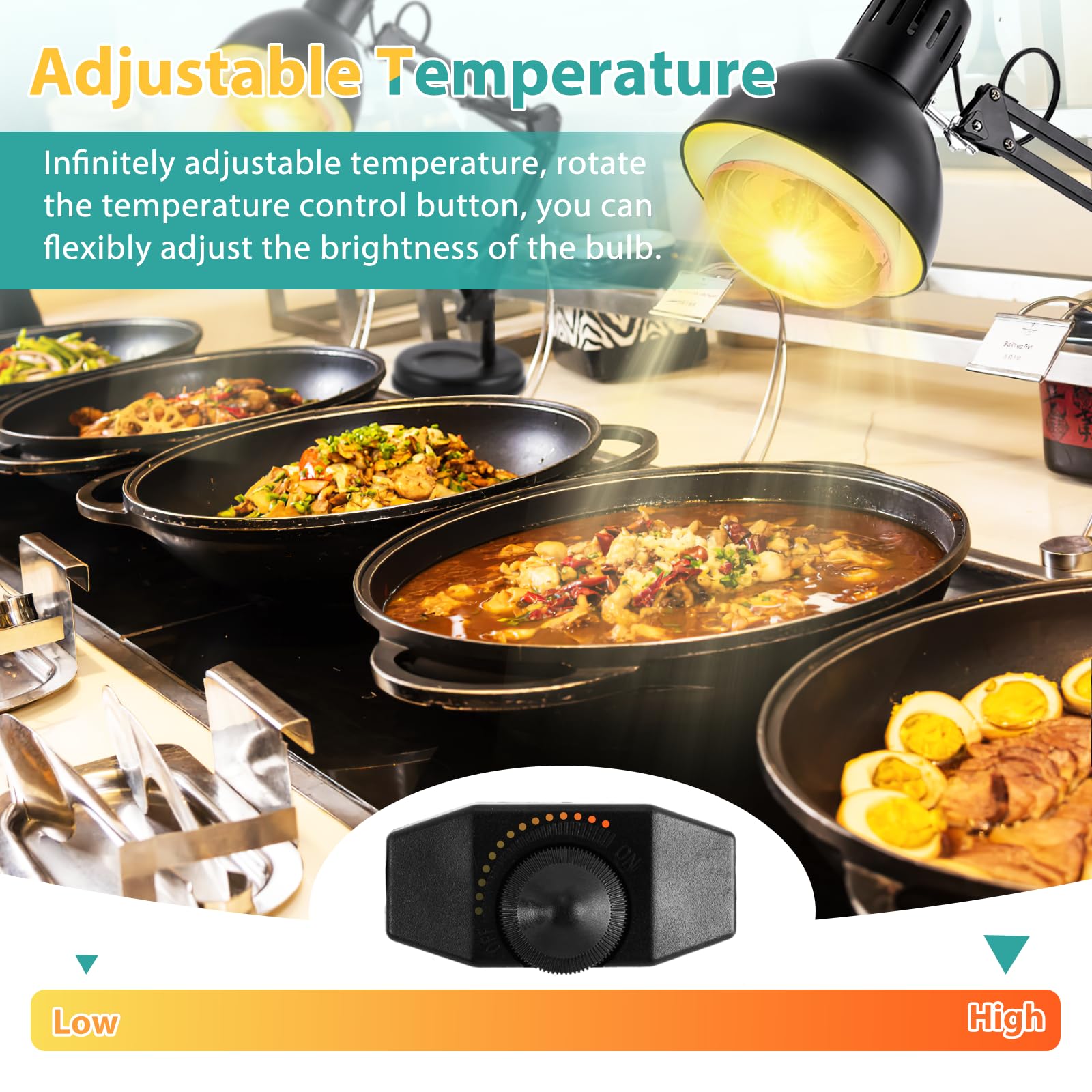 YJINGRUI Lampada termica da cucina, a infrarossi, girevole a 360°, 250 W | con controllo della temperatura e braccio pieghevole, ideale per buffet, buffet, ristoranti e cucina domestica.