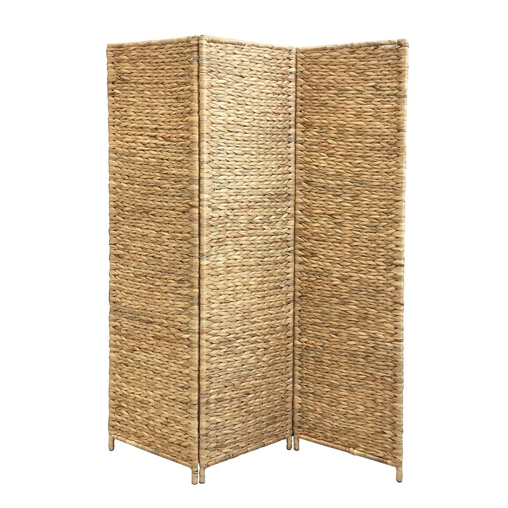 Box and beyond – Biombo interior – 117 x 160 cm – Jacinto de agua natural – 3 paneles – Trenzado apretado – Separador de habitaciones – Habitación – Sala de estar – Oficina – Estilo Bohemio