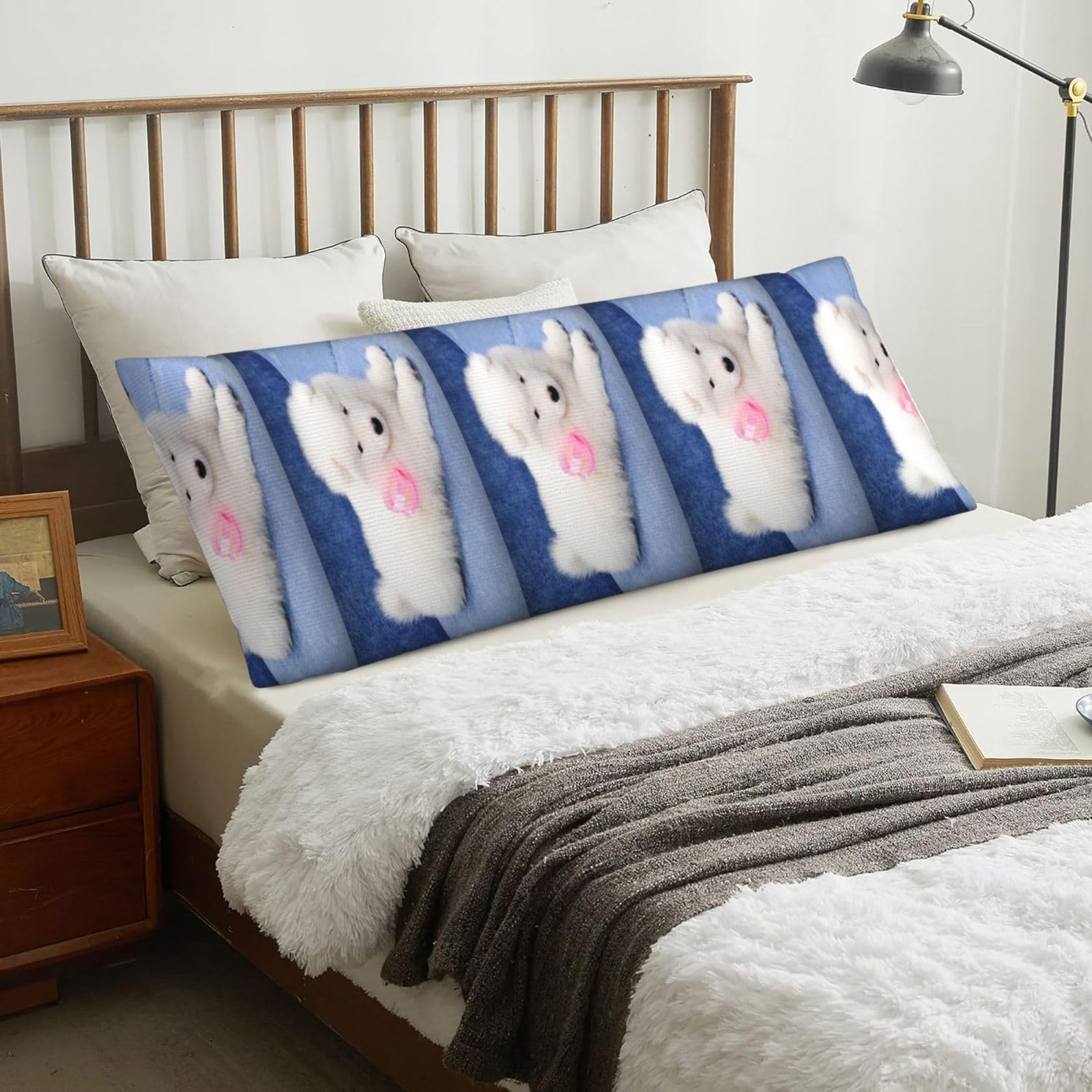 Samoyed Puppy White Dogs Puppy With Bow Furry, Body Pillow Cover with Zipper,Long Body Pillowcase 20 x 60 in