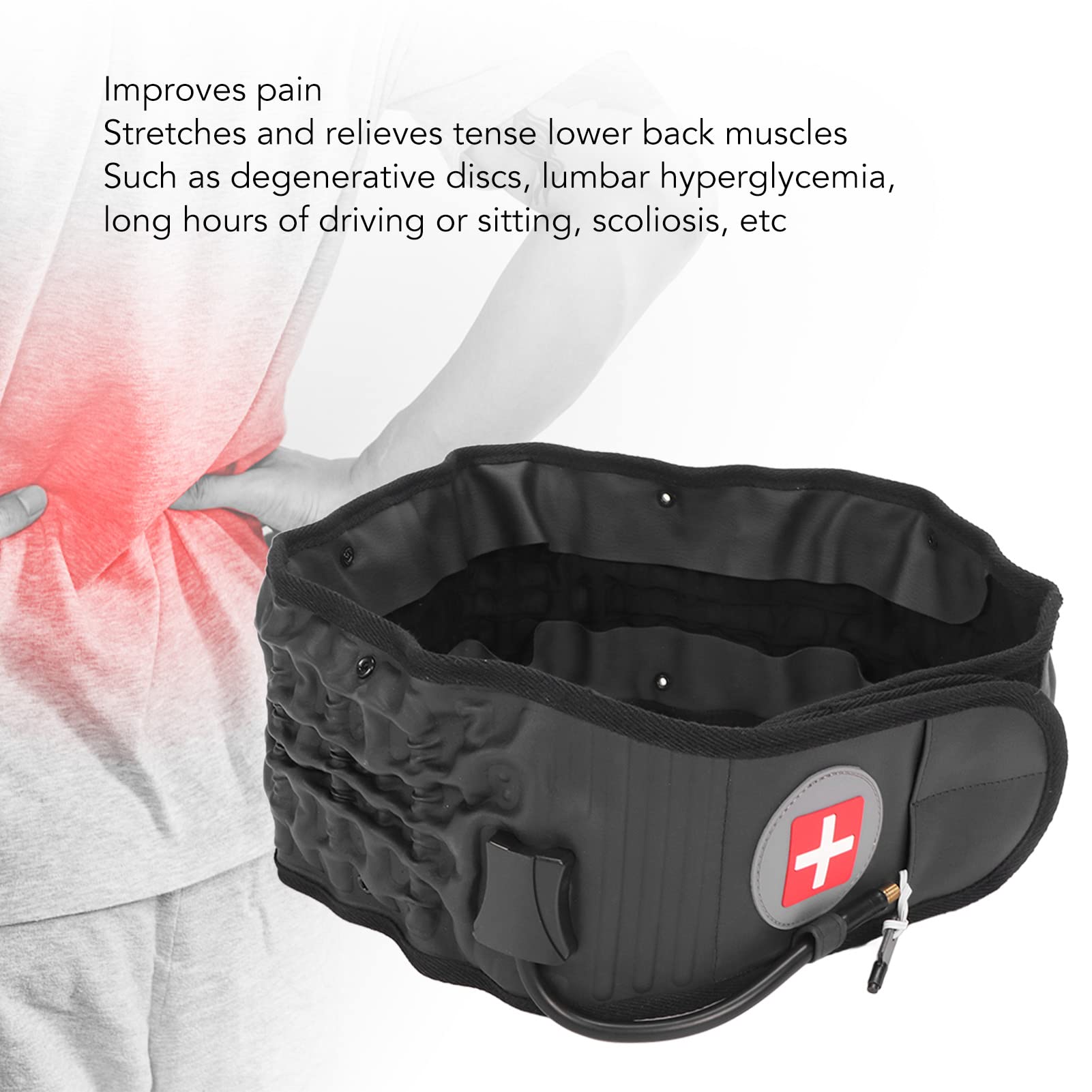 Soporte de espalda inflable para alivio del dolor de espalda baja, cinturón de apoyo lumbar con bomba de mano, alivio del dolor de espalda, soporte lumbar, dispositivo de tracción de espalda con