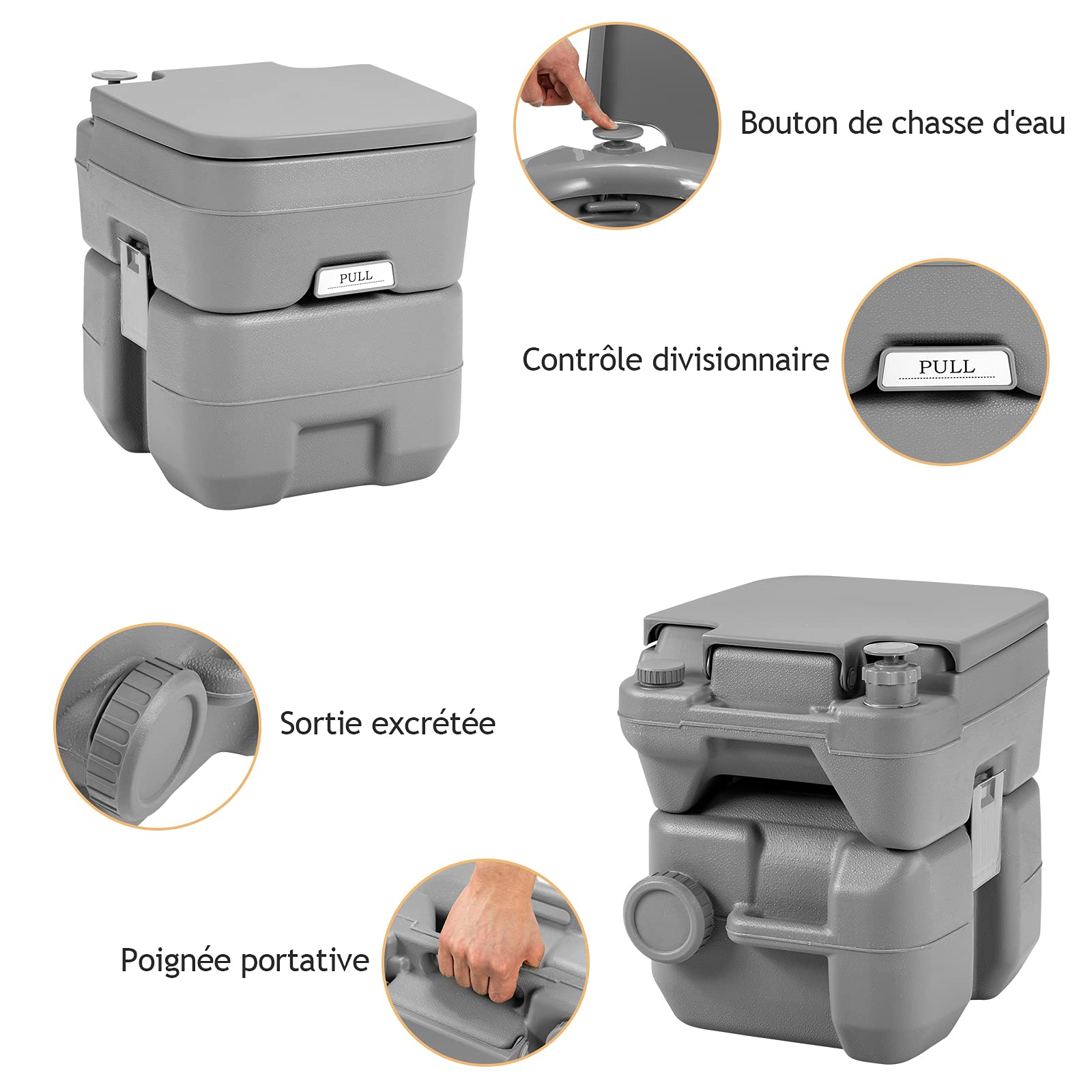 GOPLUS - Inodoro de 20 l, secador portátil, WC químico móvil para RV, coches de viaje de HDPE, carga 150 kg, 41 x 35 x 41 cm (gris)