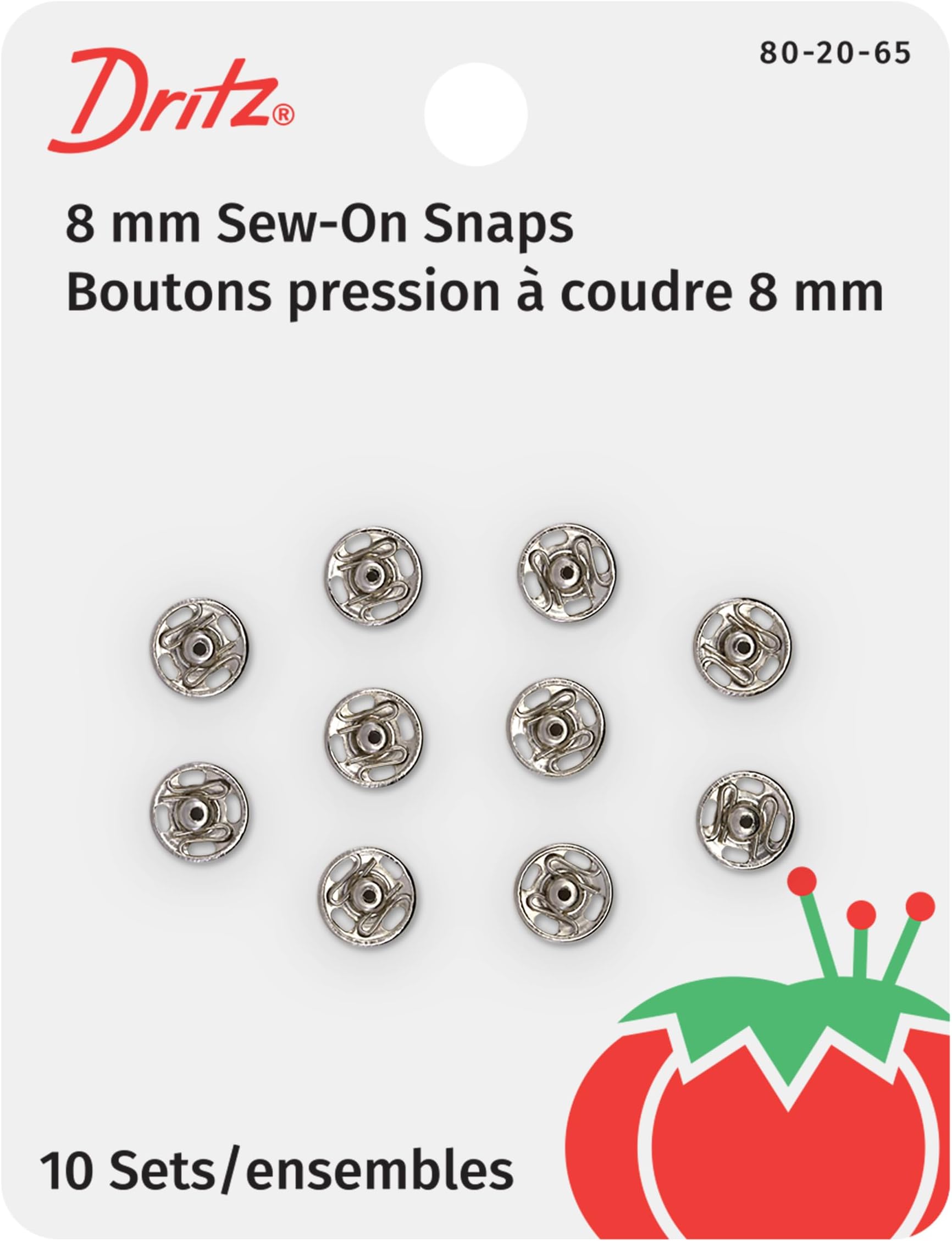 Dritz 80-20-65 Sew-On Snaps, Nickel-Plated Brass, Size 2/0 10-Count