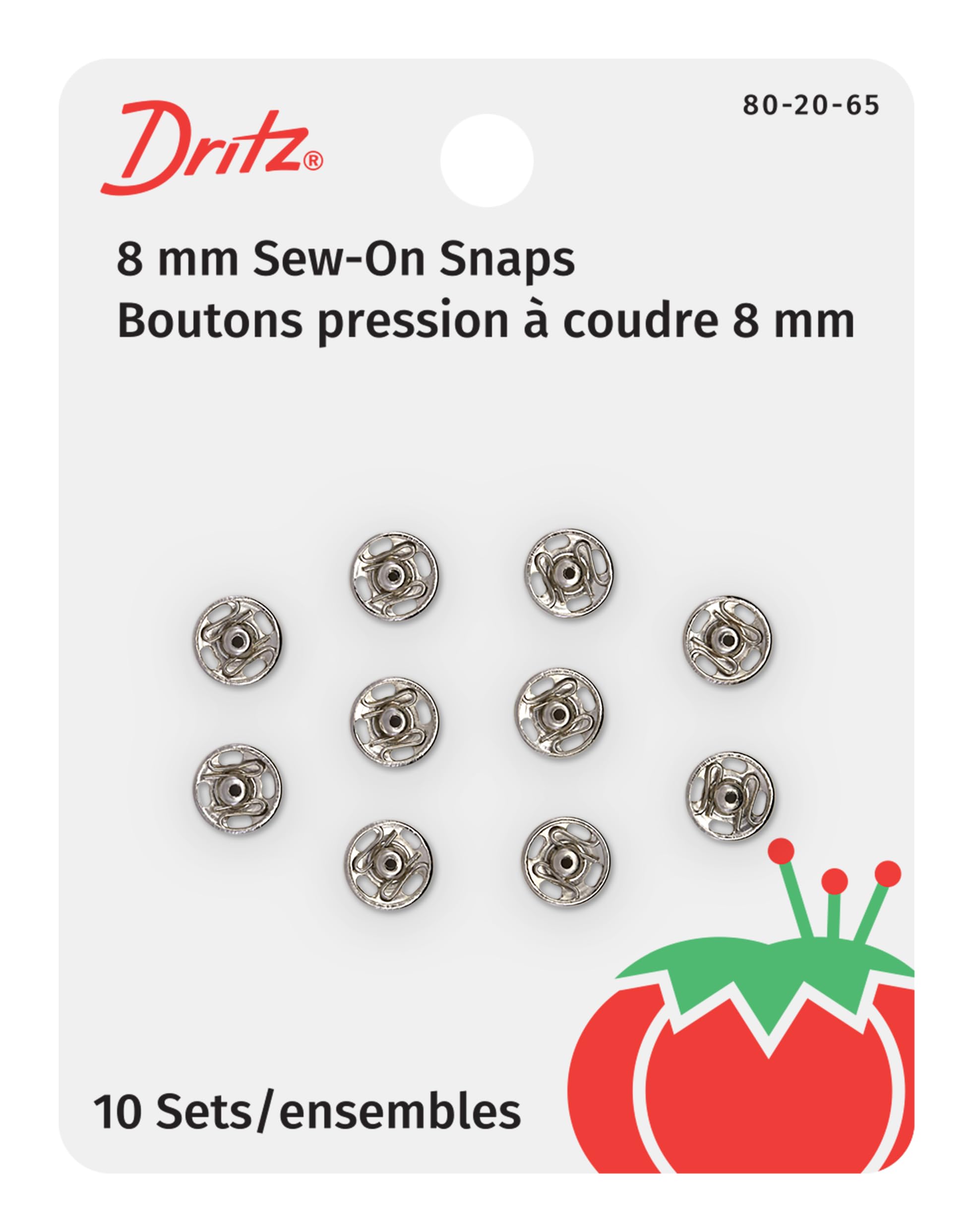 80-20-65 Sew-On Snaps, Nickel-Plated Brass, Size 2/0 10-Count