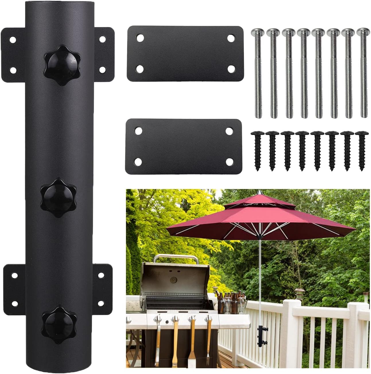 VANROUG Heavy Duty Parasol Holder Patio Umbrella Stand Mount Umbrella Stand Bench Buddy Umbrella