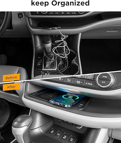 Miniatura 4 de CarQiWireless Cargador inalámbrico para Toyota Highlander 2019 2018 2017 2016 2015 Accesorios 2014-2019, consola central almohadilla de carga